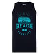 Thumbnail Navy sleeveless crewneck T-shirt with turquoise front graphic.